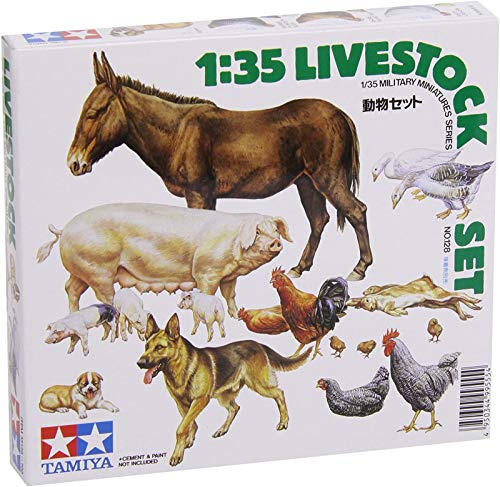 Tamiya 300035128-1:35 Diorama-Set Haustiere (18), Erdtöne, Beige, Braun