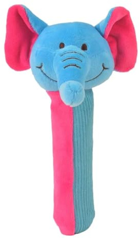 Fiesta Crafts Elephant Baby Sensory Rattle, Squeakaboo Squeaker Toy | Squeakaboo Squeaker Rattle, Soft Plush & Corduroy, Fun, Interactive & Colourful Sensory Toy for Newborn Babies