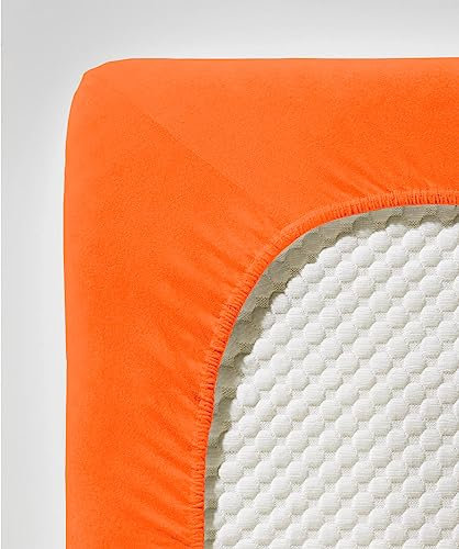 fleuresse Comfort Spannbettlaken (96 % Baumwolle, 4 % Elasthan), mit Rumdumgummizug, Ökotex Standard 100, für Matratzen bis 26 cm Höhe, 180 - 200 x 200 - 220 cm, orange