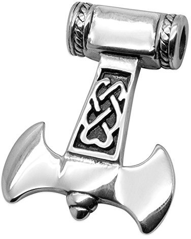 Soul-Cats Thorshammer Streitaxt Anhänger Königskette Mjölnir Hammer Silber schwarz Thor, Farbe: ohne Kette;Länge: nur Anhänger