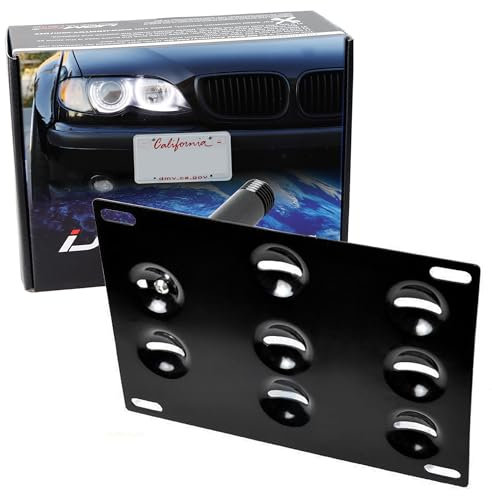 iJDMTOY Front Bumper Tow Hole Adapter License Plate Mounting Bracket Compatible With BMW E36 E46 3 Series, E39 E60 E61 5 Series, E63 E64 6 Series, E53 X5, MINI Cooper R50 R52 R53 R55 R56 R57 R58 R59