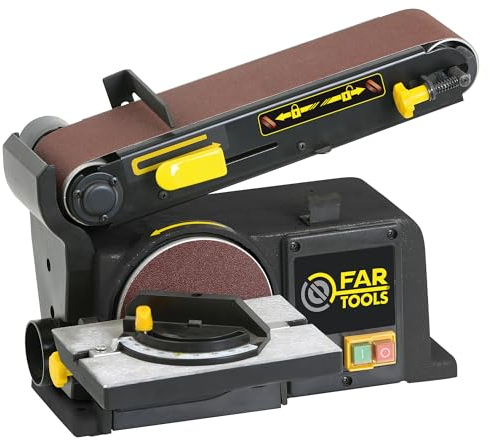 Fartools Combiné ponceur 370W, bande de 100x915mm avec bras inclinable à 90°, disque Ø150mm, table adaptable 225x125mm et 45°, corps en fonte