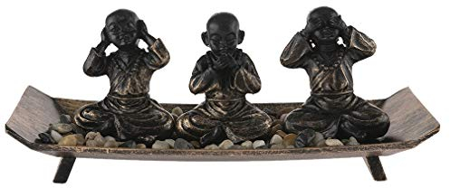lachineuse - Jardin Zen Japonais - 3 Bonzes sur Plateau - Philosophie Bouddhiste - Décoration Zen - Intérieur Maison Bureau - Idée Cadeau Japon - Déco Asie