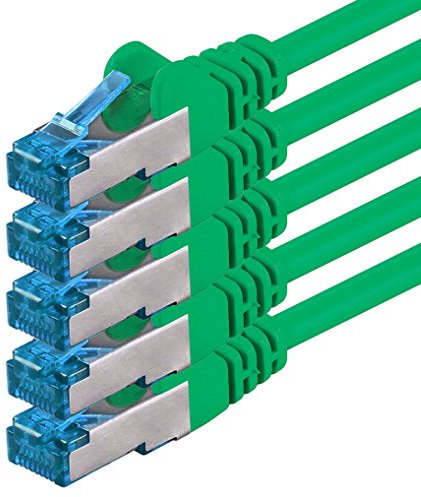 10m - verde - 5 pezzi - Rete Cavi Cat6a | S-FTP | CAT 6a | doppia schermatura - certificato GHMT | PIMF | 500MHz | 10000 Mbit/s