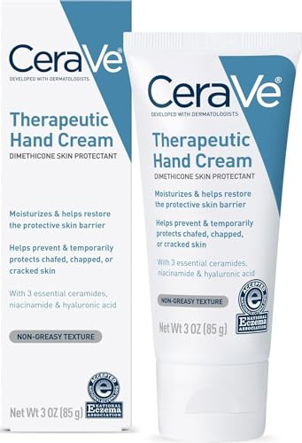 CeraVe Therapeutic Hand Cream for Dry Cracked Hands With Hyaluronic Acid and Niacinamide, Fragrance Free 3 Ounce