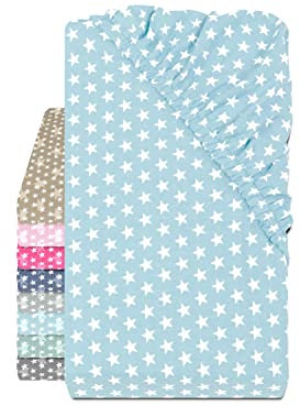 Emily´s Check Baumwolle Spannbettlaken - Sternen im Alloverdesign 445.511, 60 x 120 cm, hellblau