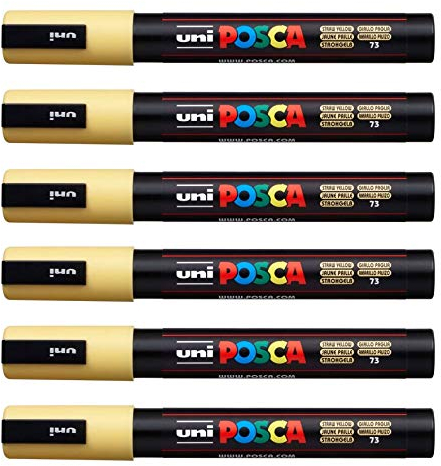 POSCA PC-5M Jaune Paille - Lot de 12 - Pointe Sphérique 1,8 à 2,5 mm - Marqueur Peinture Multi-Surface