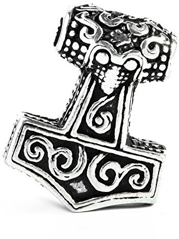 Windalf Wikinger Haarperle Bartperle THORTAL 23 mm Thorshammer mit Spiralen Haarschmuck Skandinavische Silberperle 925 Sterlingsilber