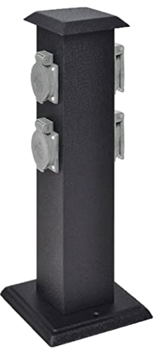 vidaXL Columna con Cuatro Enchufes de Jardín Hierro Negro Toma Corriente Patio