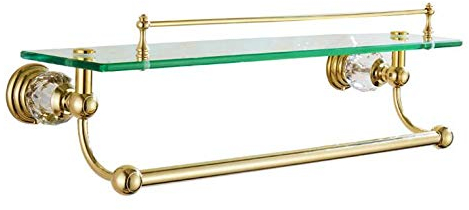 VHVCX Badezimmer Regale Gehärtetem Glas Regal Messing Gold Handtuchhalter Kleiderbügel Kosmetische Regale Kristall Bad-Accessoires Wand Halter,Q