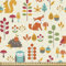 ABAKUHAUS Kinder Gewebe als Meterware, Eule Fox Eichhörnchen Vögel, Schön Gewebten Stoff für Polster und Wohnaccessoires, 1M (148x100cm), Hellgelb Orange