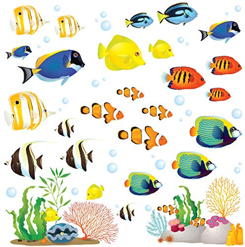 DECOWALL DS4-8035 Ocean Fish Wall Stickers – Tropical Sea Animal Removable Decals for Bathroom, Nursery, Kids Bedroom, Under The Sea Theme Wall Art Decor