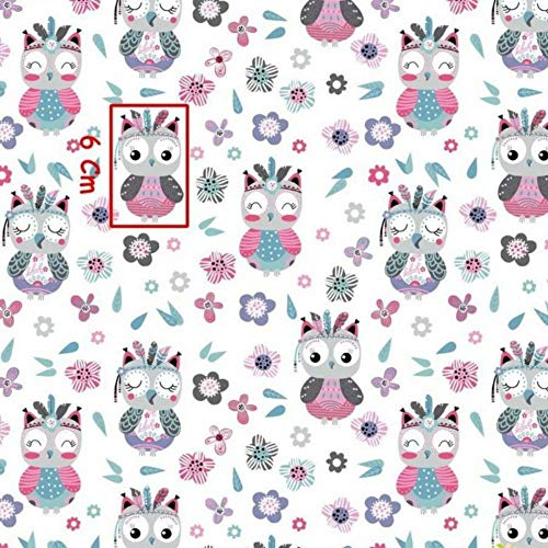 11,99€/m Eule 100% Baumwolle Baumwollstoff Kinder Meterware Handwerken Nähen Stoff (Eule Indianer, 100x160 cm (11,99/m))