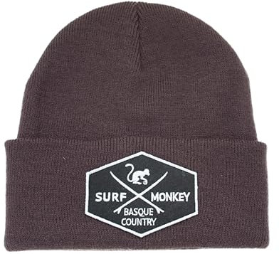 DRESSED IN MUSIC PLAY WITH ME Beanie mit Krempe für Männer - Winter Mütze - Original Cuffed Beanie - 100% Weiches Acryl - Patch am Umschlag Surfing The Basque Country (Aubergine)
