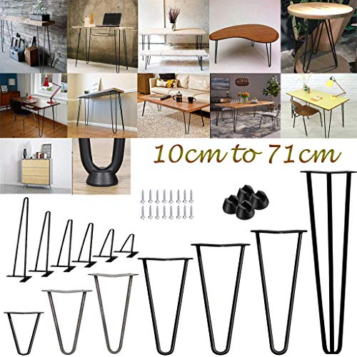 Haarnadel Tischbeine 25cm 10 Zoll, 4 Stück DIY Metall Möbelbeine Tischgestell mit Bodenschoner Und Schrauben für Couchtisch Esstisch Schreibtisch - Schwarz