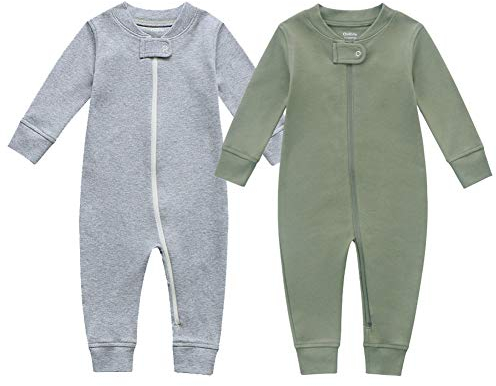 Owlivia Baby Schlafstrampler aus Bio Baumwolle, für Mädchen und Jungen, Langarm (Grün & Grau, 18-24 Monate)