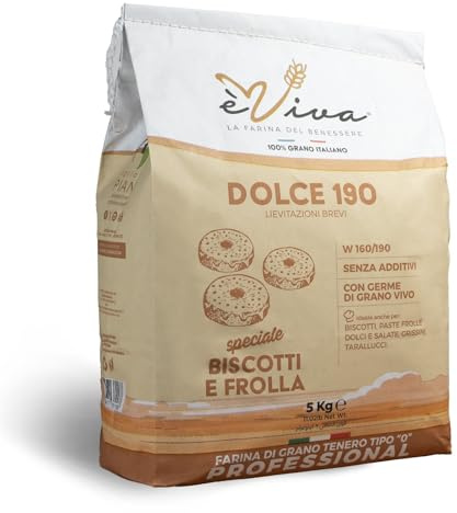 Agricola Piano – Dolce 190 | Weichweizenmehl Typ 550 5 kg - Natürliches italienisches Mehl ohne Zusatzstoffe, mit lebendem Weizenkeim - Ideal für Kekse, Mürbeteig