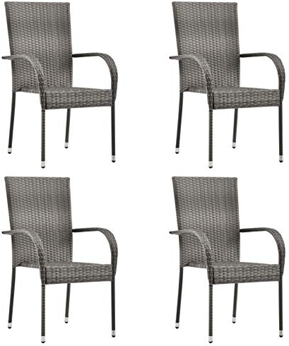 Tidyard 4er Set Polyrattan Gartensessel Stapelstuhl Bistrostuhl Balkonstuhl Terrasse Stuhl Grau