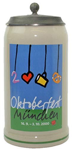 Steinfixx® - Original Oktoberfestkrug 2000 mit Zinndeckel und Zertifikat I Jahrgangskrug I Jahreskrug I Wiesnkrug I Sammlerkrug