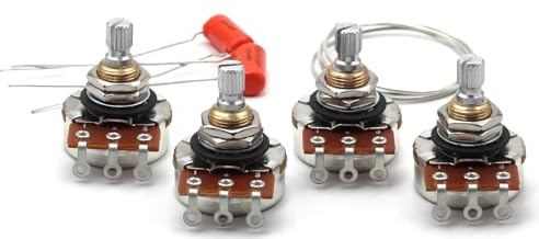 (4x) Bourns 500K SHORT SPLIT Shaft Audio Potentiometers + (2x) .022uf Orange Drop Capacitors - For Electric Guitar