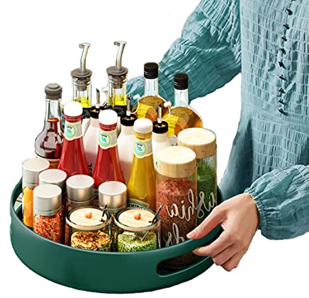 Lazy Susan Drehteller Gewürzregal, Metall, drehbar, Organizer für Schrank, Arbeitsplatte, Schrank, Tisch in Küche oder Speisekammer (Stahl, 25 cm, grün)