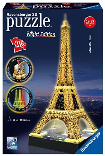 Ravensburger Spieleverlag Eiffelturm bei Nacht. 3D-Puzzle 216 Teile: Erleben Sie Puzzeln in der 3. Dimension!