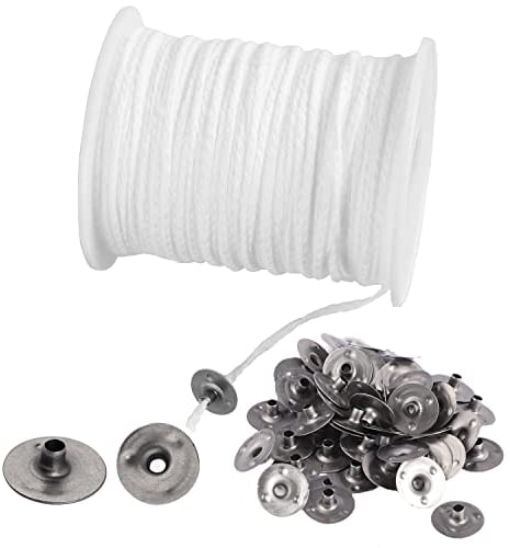 61m Kerzendocht, Docht Rauchfrei Kerzen Docht mit 100 Stück Kerzendochthalter Candle Wick Kerzendochte Dochte für Osterdeko Basteln Kerzen Hochzeit DIY Duftkerzen(Weiß)