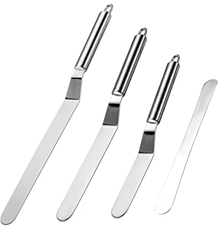 Vinabo Lot de 4 Spatules de Cuisine, Spatules à Glaçage Coudées en Acier Inoxydable, Spatule Sucrée Pour Glaçage de Gâteaux, Cupcakes et Gâteaux, Chef Décorant Des Gâteaux Spatule Pour Glaçage