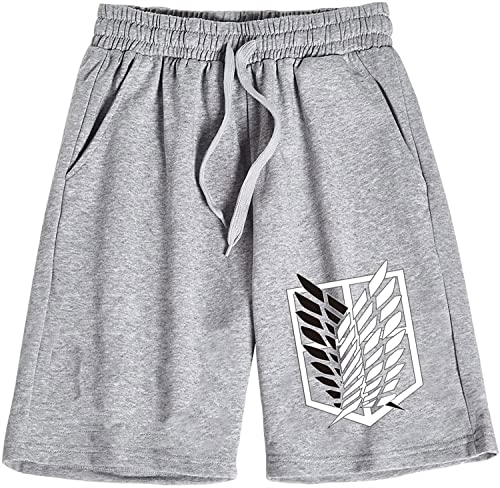 Sybnwnwm Herren Attack on Titan Shorts Scout Regiment Print Gym Shorts mit Taschen Outdoor Wandern, grau, 4X-Large