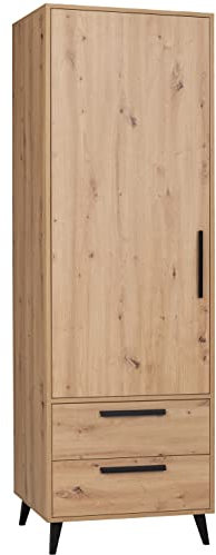 Marmex Arti 3 Artisan Einzeltür Kleiderschrank mit Zwei Schubladen, Regalen, Kleiderstange auf Beinen, Standregal