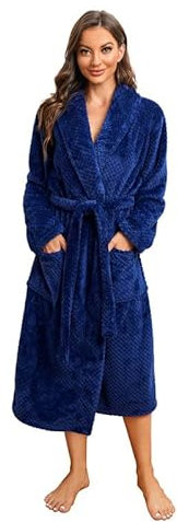 HEARTNICE Damen Fleece Bademantel Morgenmantel weich warm Bademantel Damen Plüsch flauschig Bademäntel Saunamantel Hausmantel (Dunkelblau, 2XL/3XL)