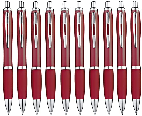 Libetui Set 10 ergonomische Kugelschreiber Dunkelrot Kulis blauschreibend rutschfeste Griffzone Großraumine Blau bordeaux Druckkugelschreiber Burgunde