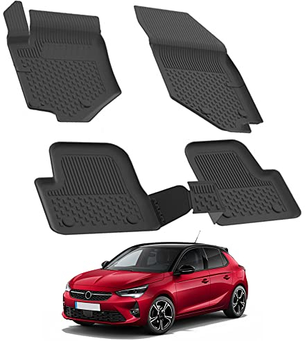 Auto Fußmatten Kompatibel mit OPEL Corsa F 2020-2024 Geruchlos 4.5D Passform Allwetter Automatten 5 Teilige | Antirutschmatte Hoher Rand Gummimatten Schwarz Fussmatten Vorne Hinten Autoteppich