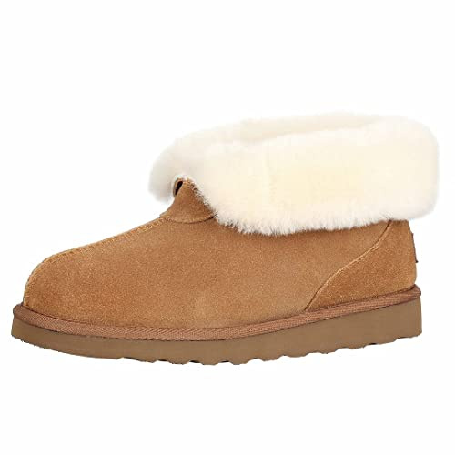 PAMIR Chaussons Bottes Femme Pliables en Peau de Mouton, Châtaigne, EU 39