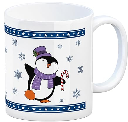 Tanzender Winter Pinguin Weihnachten Kaffeebecher als schöne Weihnachtstasse, um ein heißes Getränk an kalten Wintertagen zu genießen