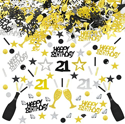 Konfetti 21 Geburtstag Deko, 21 Tischdeko Geburtstagdeko Confetti,Streudeko 21. Deko, Tischdeko 21 Geburtstags, Konfettiis Streudeko Geburtstages Schwarz und Gold Konfetties 21 Frauen Männer
