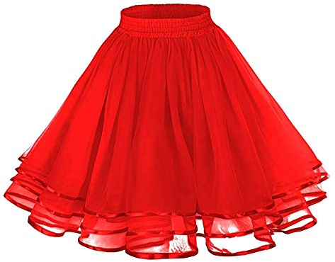 Damen Kurz Retro Rock Hohe Taille Tutu Rock Tüllrock Retro Ballett Blase Petticoat 50er Tutu Unterrock Tütü Minirock Reifrock Unterrock Kleid Tüll Underskirt Karneval Kostüm (Rot, One Size)