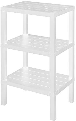 Inbagno Mobiletto scaffale bagno salvaspazio, con 3 ripiani portaoggetti, colore bianco effetto legno, in polipropilene senza BPA, H 73,5 x p 29 x L 38 cm, in KIT di montaggio (Bianco, 3 ripiani)