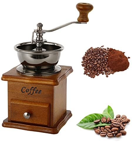 Vintage Kaffeemühle Manuell aus Holz, Vintage-Kaffeemühle, Manuelle Kaffeemühle, Kaffeebohnenmühle aus Holz, Retro-Handkaffeemühlen für Zuhause, Büro und Reisen Office
