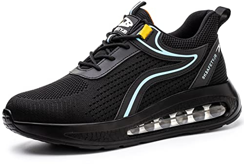 Sicherheitsschuhe Herren Damen Leicht Arbeitsschuhe Herren mit Stahlkappe Arbeit Schuhe Sportlich Schutzschuhe Rutschfest Atmungsaktiv Trekkingschuhe Schwarz Blau 45