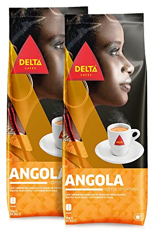 Delta Cafés - Café en Grano Angola - 2 Paquetes de 1 Kg - Intensidad 13 - Mezcla de Granos de Arábica y Robusta Notas Dulces: Caramelo, Azúcar Quemado y Vainilla
