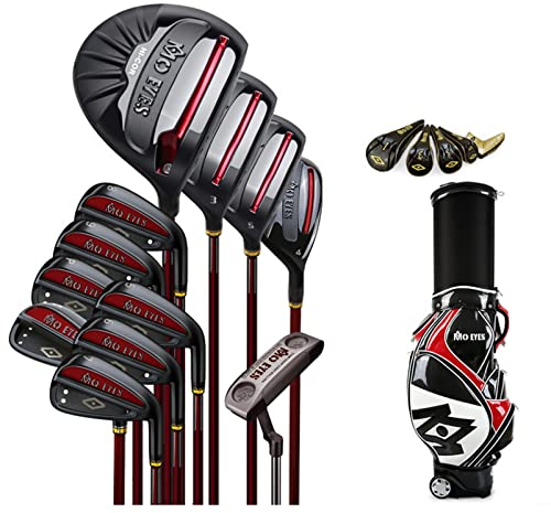 Golf Club Men's Set Titanium Alloy High Rebound Full Set 12 Sets Including 3 Woods 7 Irons 1 Putter 1 Ironwood 1 Bag Suitable for Home Outdoor Golf (Color : Black, Size : Steel)