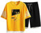 CEWIFO Tuta da Ginnastica Uomo, Maniche Corte Sportivi Estivi e Pantaloncini 2 Pezzi Lettera Pattern Jogging Vintage Taglie Forti Completi da 2 pezzi da uomo T-shirt e pantaloncini patchwork stampa