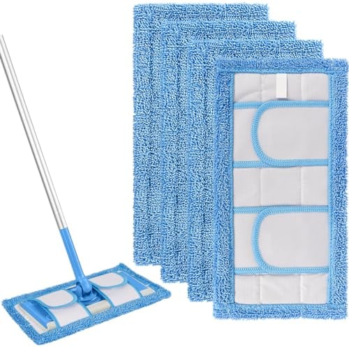 4 Pack Reusable Mop Pads for Flash Speedmop, Mop Heads Replacement Mop Pads, Microfiber Replacement Pads for Wet Dry Floor, Easy Cleaning, Machine Washable 12.2*6.4 Inches (Blue)
