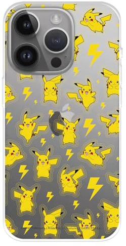 Hülle Kompatibel mit iPhone 15 Pro MAX Offizielle Pokemon Pikachu Muster zum Schutz Ihrer Handyhülle Transparent Flexibel Silikon Hülle mit Offizieller Pokémon Lizenz