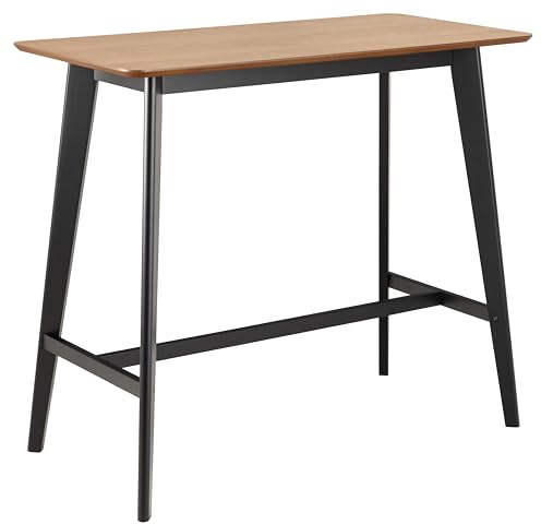 AC Design Furniture Roxanne Bartisch mit Eichenfurnier Tischplatte und schwarzen Holzbeinen, kontrastreicher Hochtisch im modernen Retro-Stil, Barmöbel, Küchenmöbel, B: 120 x H: 105 x T: 60 cm