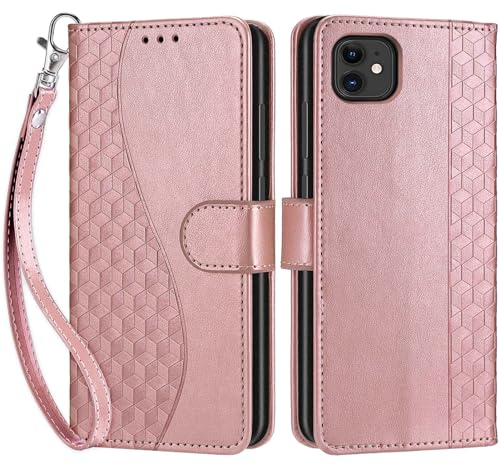 SIENIANLINE Handyhülle für iPhone 12 / iPhone 12 Pro Hülle, Premium PU Leder Flipcase Schutzhülle Klapphülle mit Kartenschlitz und Faltbare Brieftasche Hülle für iPhone 12 / iPhone 12 Pro - Roségold