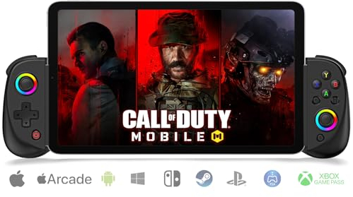 arVin Contrôleur de jeu mobile pour iPad/tablette[Dans les 5-10] Wireless Gamepad pour iOS/Android/PC/Switch/PS4, avec joystick à effet Hall RGB/Turbo/6-axes Gyro/Support Streaming/Cloud Gaming