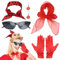 TZQFROCE 50er Jahre Accessoires Damen 5TLG Rockabilly Accessoires 50er Jahre Rockabilly Accessoires Damen mit Chiffon Schal Handschuhe Sonnenbrille Stirnband Ohrringe für Karneval Motoparty