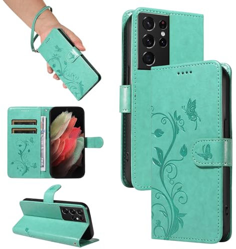 SRISHP Coque pour Samsung Galaxy S21 Ultra/Galaxy S30 Ultra, Housse Etui Portefeuille Cuir PU Multifonction, Magnétique Étui de Protection Compatible avec Galaxy S21 Ultra/Galaxy S30 Ultra, Vert